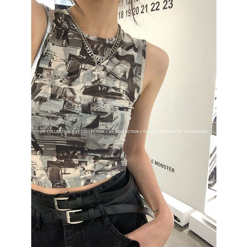 Áo Ngắn Không Tay In Họa Tiết Graffiti Thời Trang Mùa Hè 2023 Cho Nữ