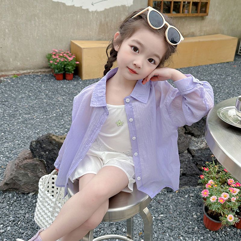 Áo Sơ Mi Chống Nắng Thiết Kế Mỏng Thoáng Khí Thiết Kế Mới Thời Trang Theo Phong Cách Hàn Quốc Cho Bé Gái