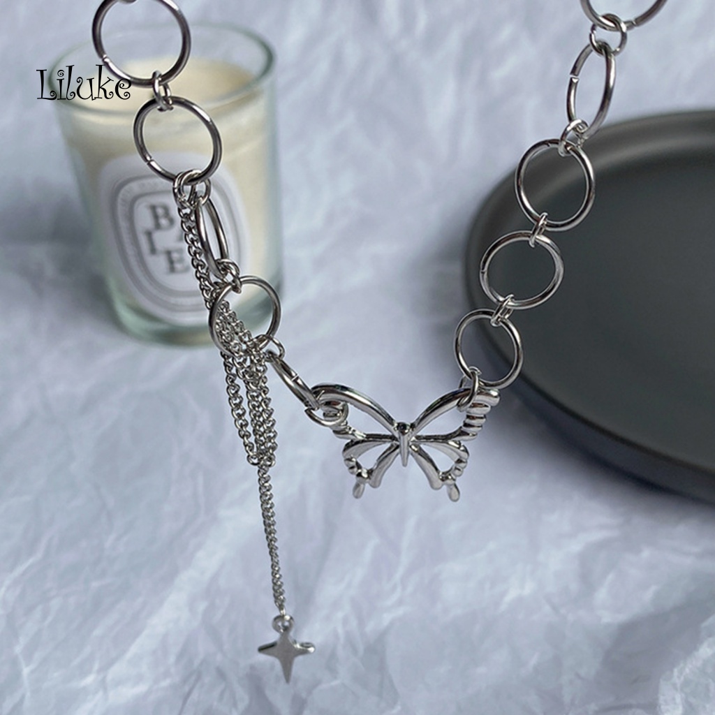 Vòng cổ Hợp Kim Titan Trang Trí Mặt Hình Bướm Và Thánh Giá Thời Trang Cho Nữ