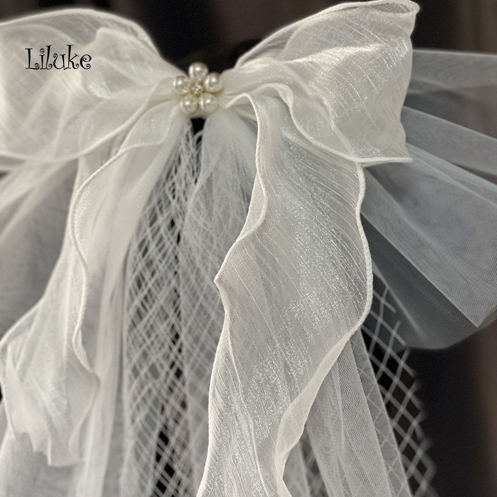 Lược Cài Tóc 45cm Đính Nơ Và Ngọc Trai Giả Mềm Mại Trang Trí Cô Dâu