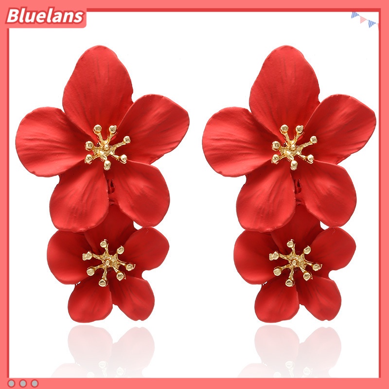 [BLS] Khuyên Tai Xỏ Hai Lớp Đính Hoa Năm Lá Thời Trang Cá Tính