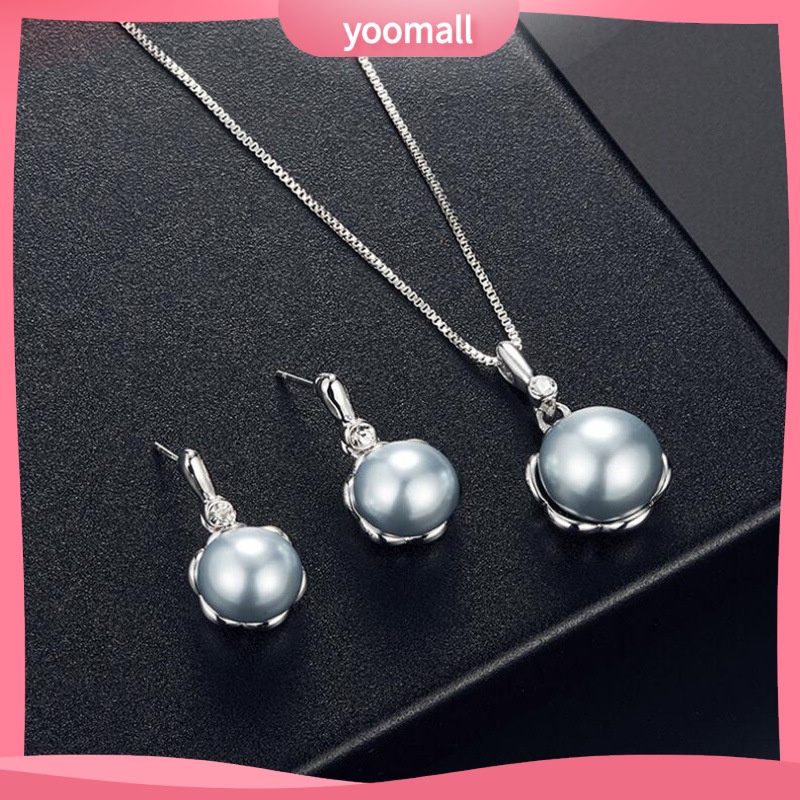 Bộ Vòng cổ + Bông Tai Đính Ngọc Trai &amp; Kim Cương Giả Cho Cô Dâu