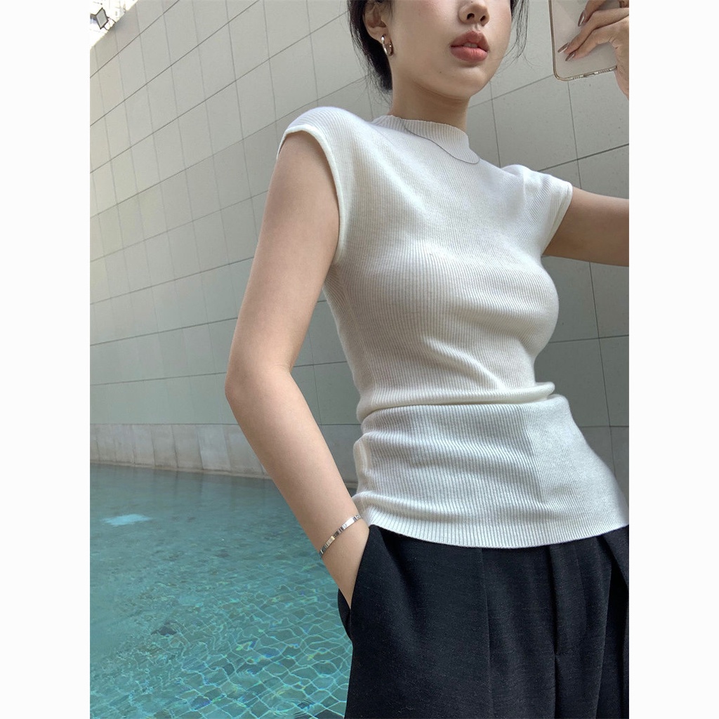 [Mát Mẻ Mùa Hè] Áo Thun Dệt Kim Ngắn Tay Dáng Ôm Vừa Vặn Với Thiết Kế Vai Trang Trọng Phong Cách Mùa Hè Cho Nữ Uni