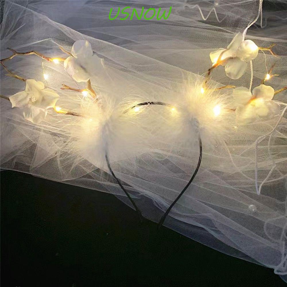 USNOW Cài Tóc Hình Sừng Tuần Lộc Giáng Sinh Có Đèn LED Phát Sáng Dành Cho Nữ