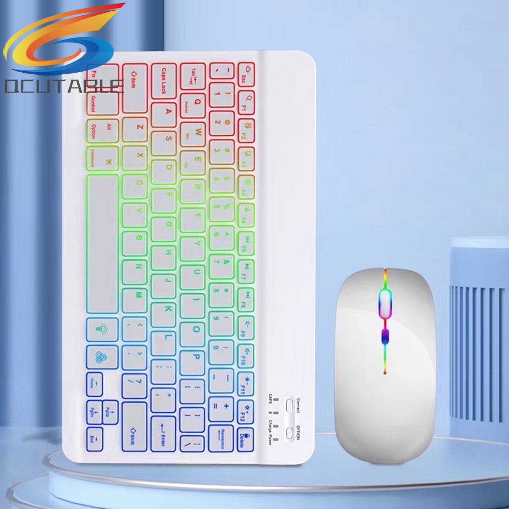 Bàn Phím Và Chuột Không Dây 10 Inch Có Đèn Nền RGB Cho Ipad Laptop Tablet