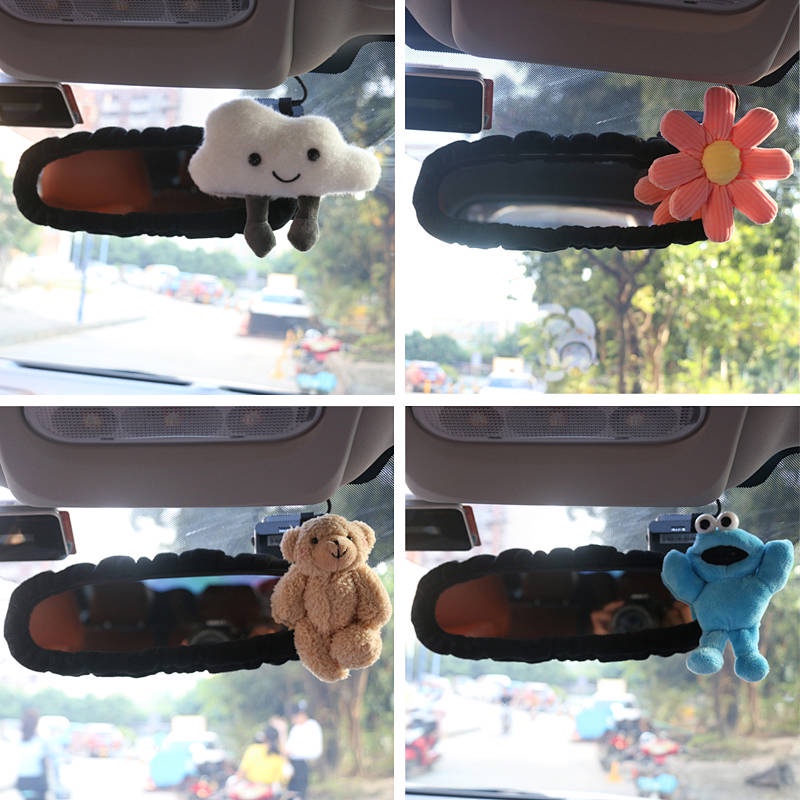 Car Interior Rearview Mirror Decoration Set Female Creative Trending Cartoon Cute Universal Car Rearview Mirror Protective Cover Jqdi