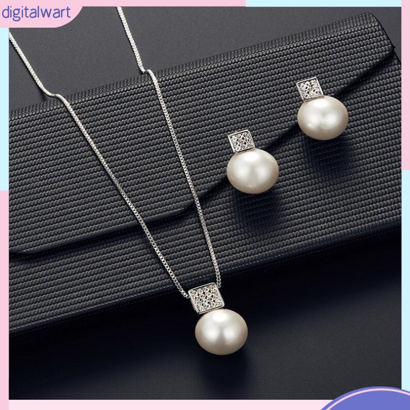 Bộ Vòng cổ + Bông Tai Đính Kim Cương &amp; Ngọc Trai Hình Vuông Cho Nữ