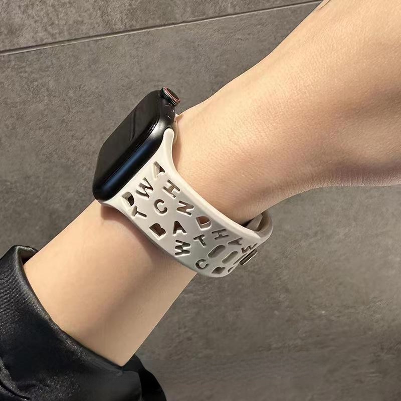 Dây Đeo Đồng Hồ Bằng Silicon Mềm Họa Tiết Chữ Cho iwatch Ultra 44mm 40mm 45mm 41mm 49mm 42mm 38mm 7 se 3 4 5 6 8