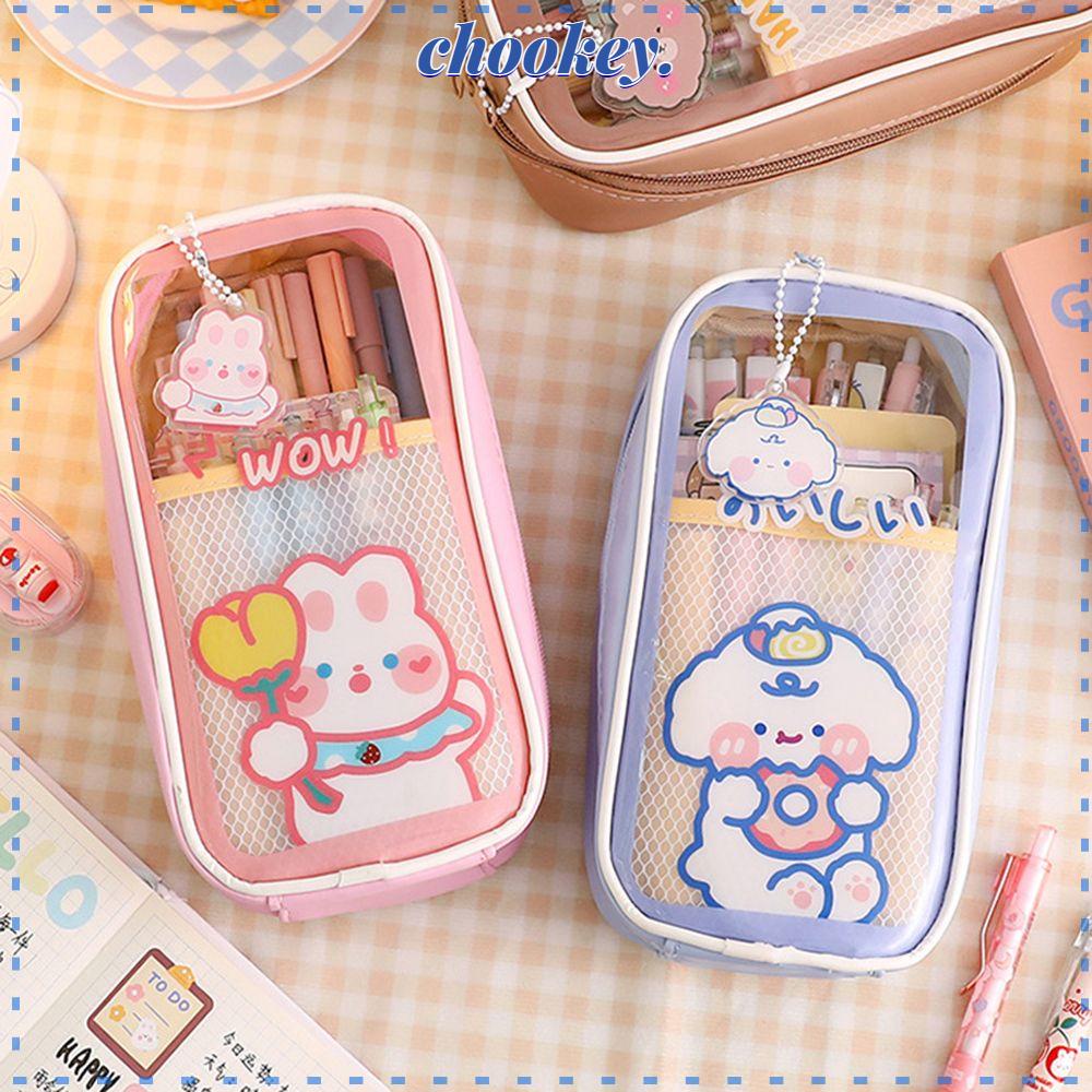 CHOOKEY Túi Đựng Bút Trong Suốt Hình Vuông Có Khóa Kéo Thời Trang