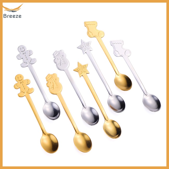 Bộ 4 Muỗng Cà Phê Bằng Thép Không Gỉ Phong Cách Giáng Sinh