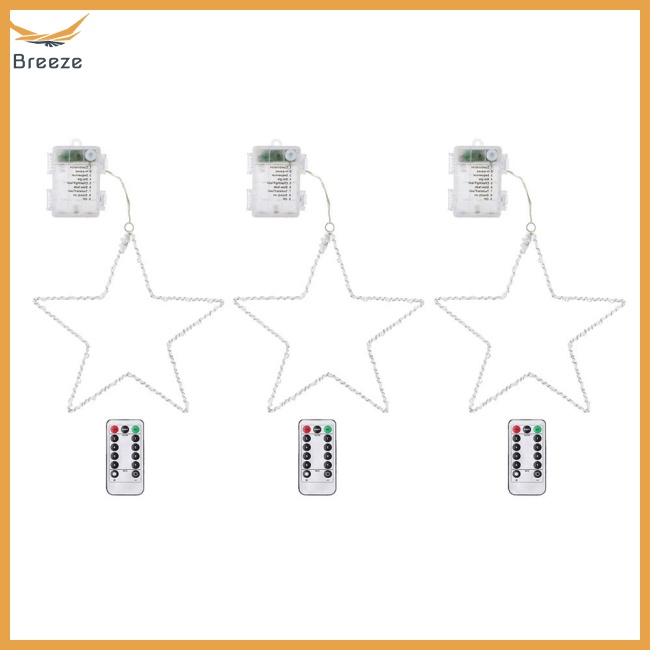 Bộ 3 Đèn Led 45 Bóng 8 Chế Độ Hình Ngôi Sao Trang Trí Lễ Hội Kèm Điều Khiển Từ Xa