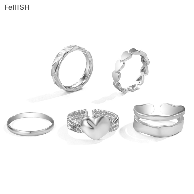 Bộ 5 Nhẫn Kim Loại Phong Cách Tối Giản Cổ Điển Cho Nữ 439br