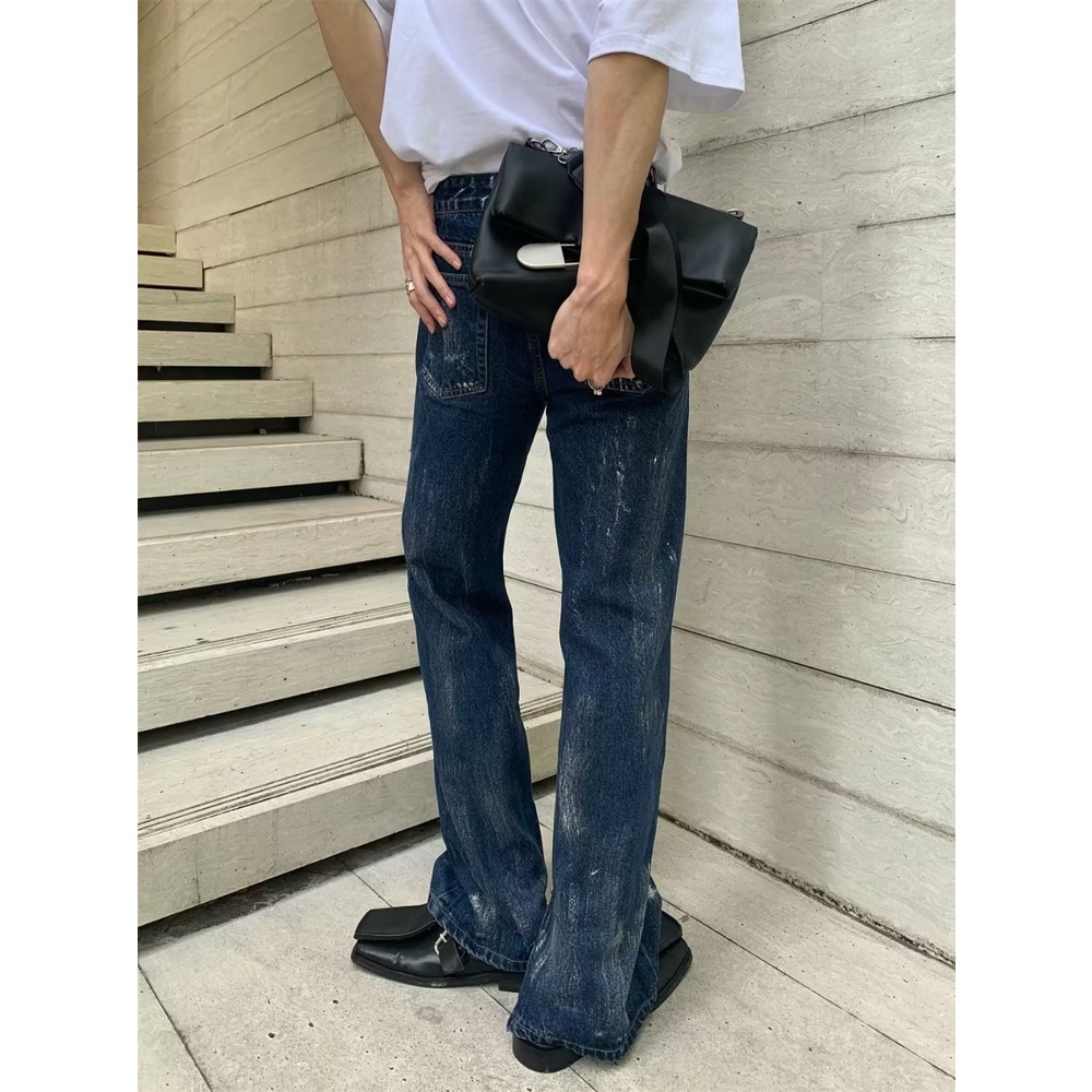 Quần Jean Dài Ống Loe Dáng Rộng Xẻ Tà Phối Khóa Kéo Kiểu Đường Phố Âu Mỹ Thời Trang Mùa Thu Cho Nam