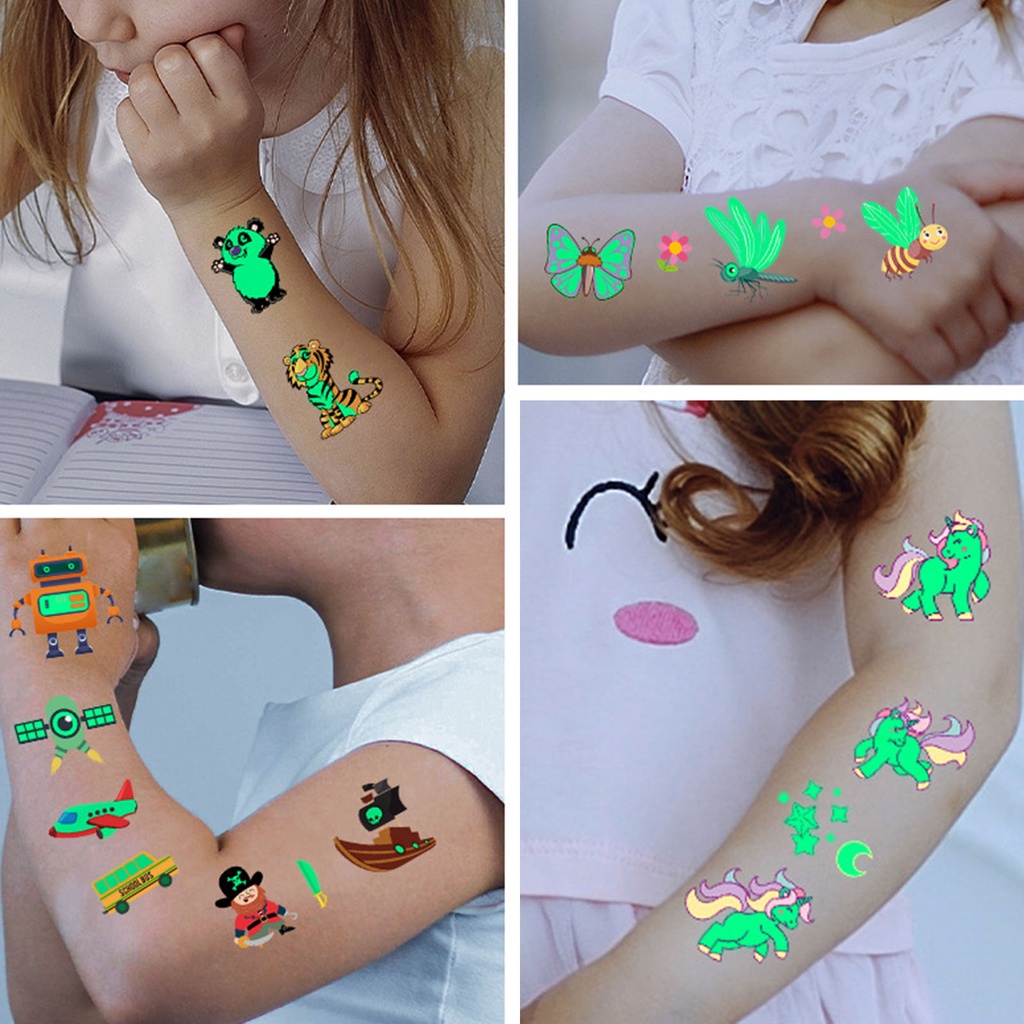 Set 12 Hình Xăm Dán Tạm Thời Phát Sáng Trong Tối Cho Trẻ Em