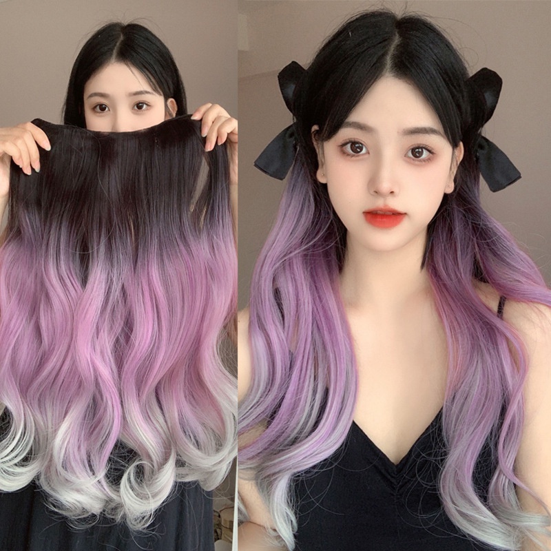 Bộ Tóc Giả Nhuộm Màu Xám Tím Gradient Tự Nhiên Không Đường May Cho Nữ
