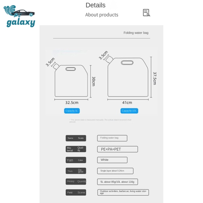 Galaxy Túi Đựng Nước Dung Tích 5 / 10l Có Thể Gấp Gọn Tiện Dụng Khi Đi Du Lịch