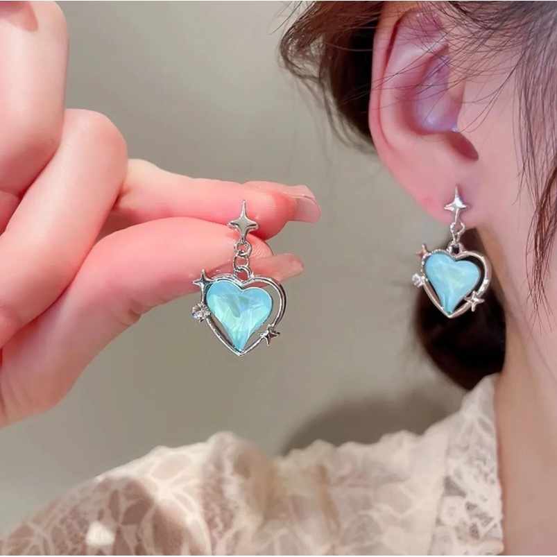 Bông Tai Hình Ngôi Sao / Trái Tim Đính Đá Thời Trang Vintage Hàn Quốc