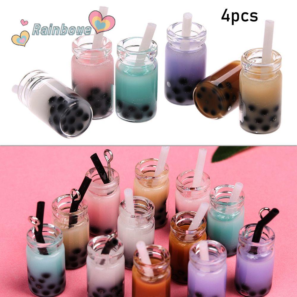 RAINBOW Set 4 Chai Nước Giả Mini Tỉ Lệ 1 / 12 Dùng Để Trang Trí Nhà Búp Bê