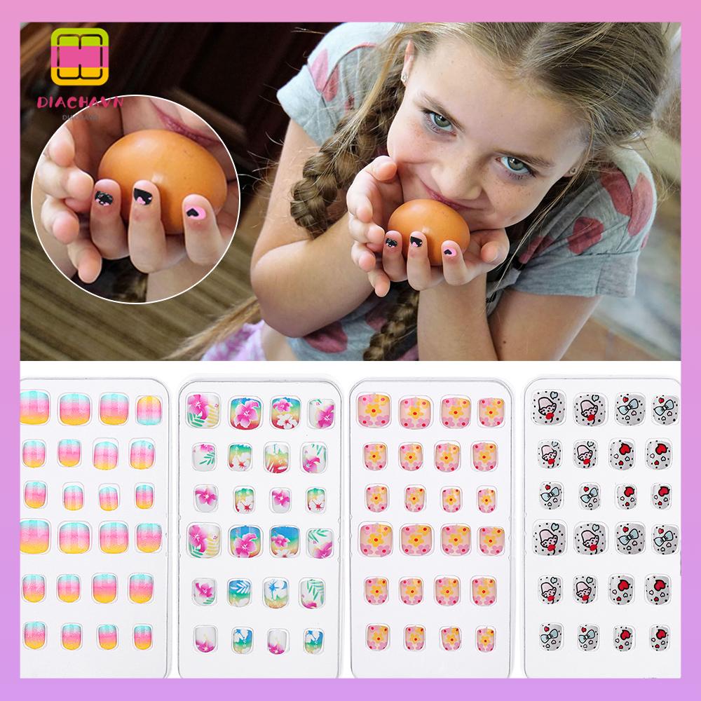 DIACHAVN Bộ 24 Móng Tay Giả Che Phủ Toàn Diện Cho Bé