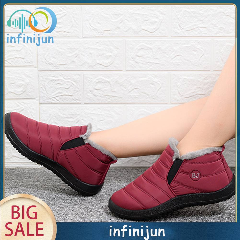 Giày Bốt Lười Cổ Lông Giữ Ấm Plus Size Cho Nam Nữ