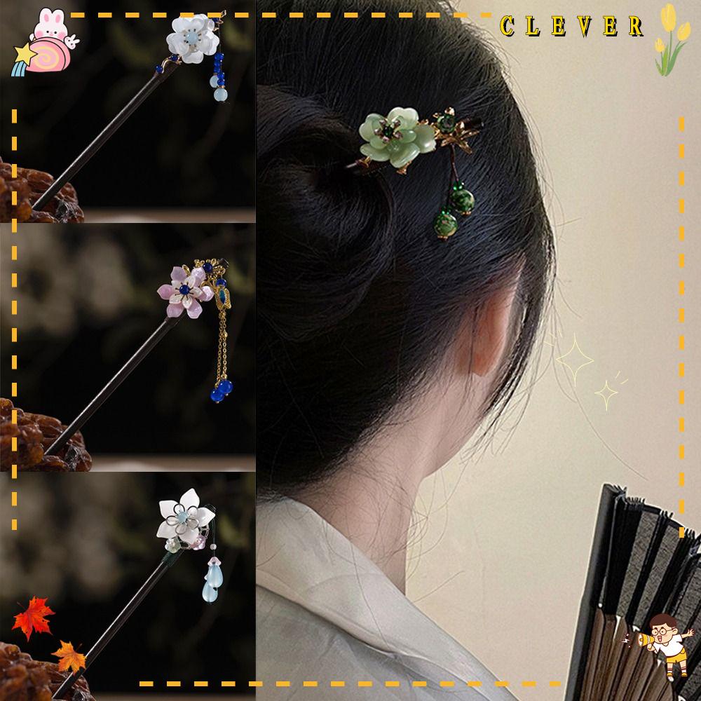 Trâm Cài Tóc Bằng Gỗ Mun Phối Tua Rua Phong Cách Cổ Điển Mới Cho Nữ