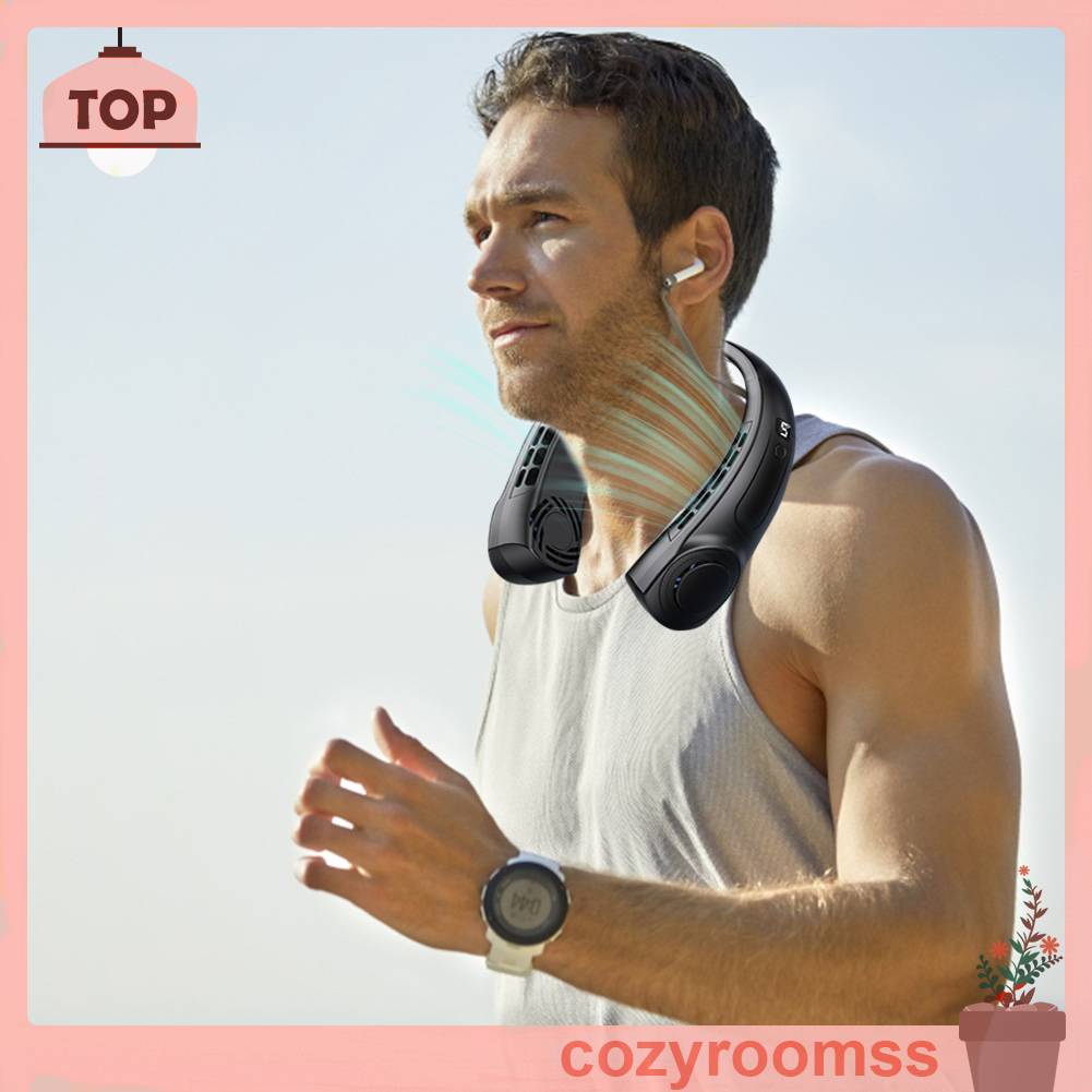 Quạt Điện Làm Mát Đeo Cổ 5 Tốc Độ Rảnh Tay Có Thể Sạc Lại Bằng Cổng USB