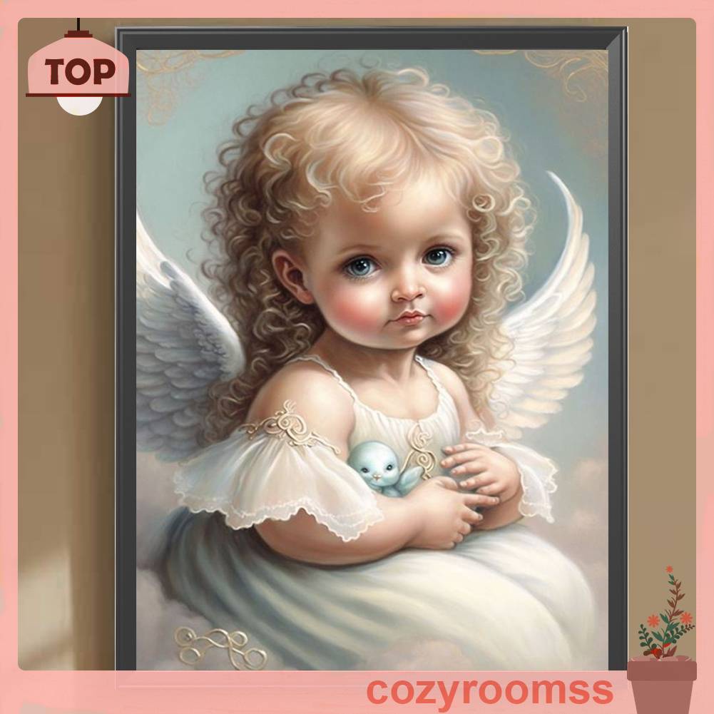 Tranh Đính Đá Kim Cương Toàn Bộ 5D DIY Hình Thiên Thần Dùng Trang Trí