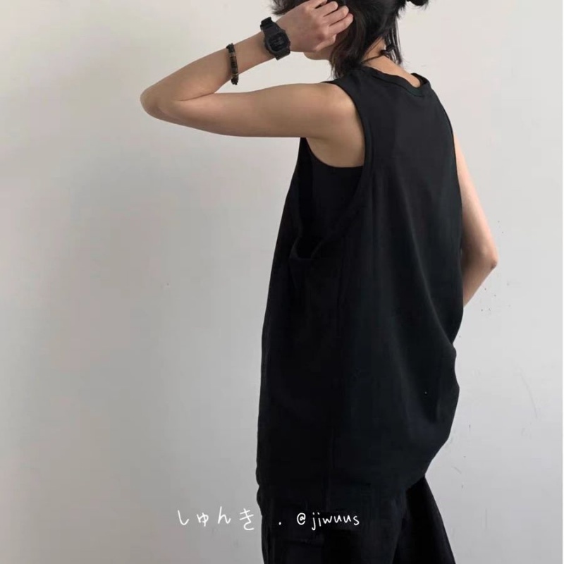 Áo Sweater Không Tay Dáng Rộng Màu Sắc Đơn Giản Phong Cách Retro Nhật Bản