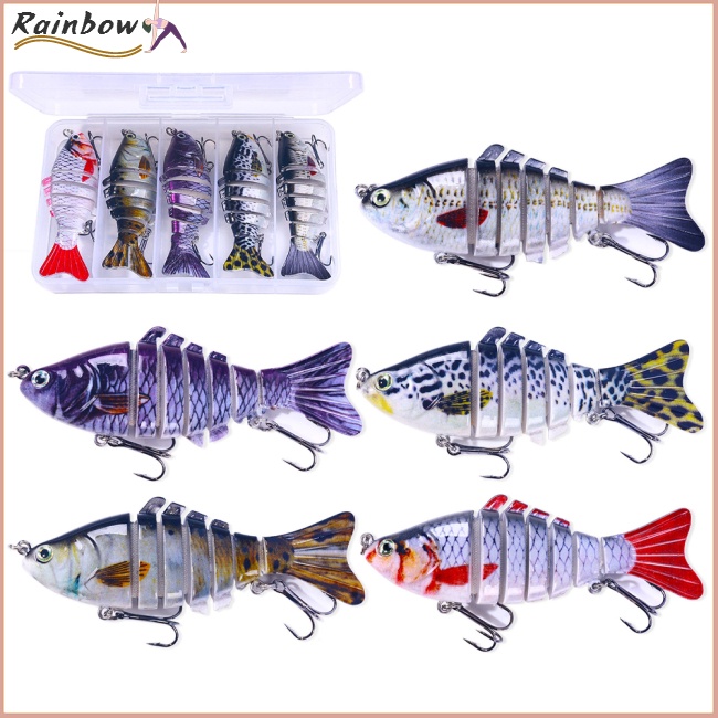 Set 5 Mồi Giả Nhử Cá 7 Khớp Nối Bằng Nhựa Gắn Kèm Móc Câu Tiện Dụng