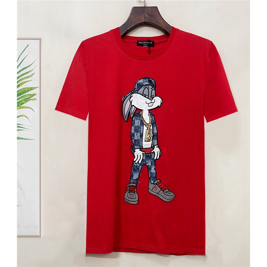 Áo Thun Nam Ngắn Tay Cổ Tròn Thêu Hình Chú Thỏ Balenciag1Aga Size S-4XL