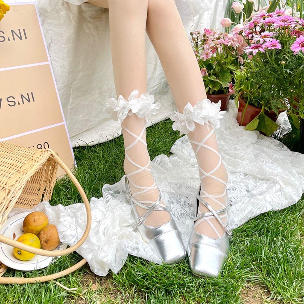 Vớ Lụa Phối Bèo Họa Tiết Chấm Bi Phong Cách Harajuku Thời Trang Cho Nữ