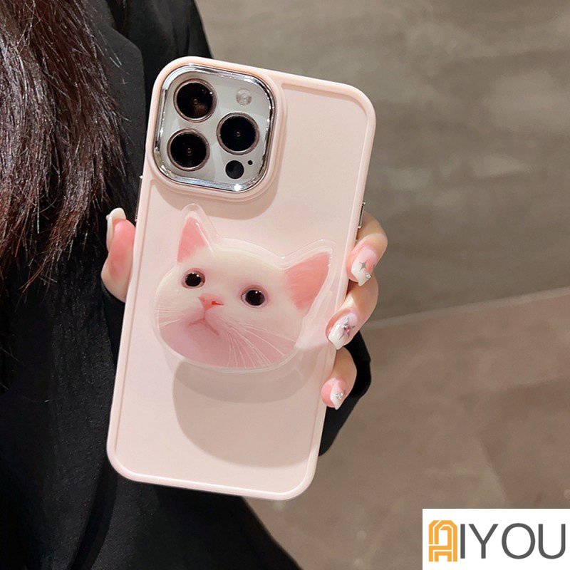 Candy Case With Cute Cat Holder For IPhone 14 7/8 SE 2020 7P/8Plus X XS XR 11 12 13 Mini Pro Max Casing Protect Cover Shell