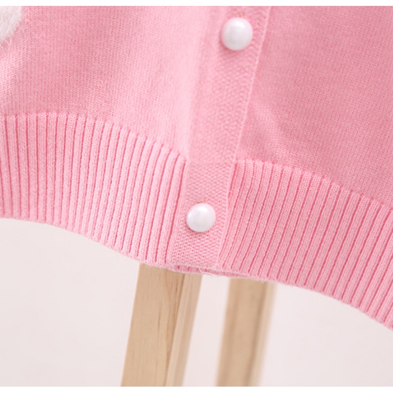 Áo khoác cardigan BEIBEIYIN len dệt kim lông chồn họa tiết trái tim thời trang mùa thu cho bé gái