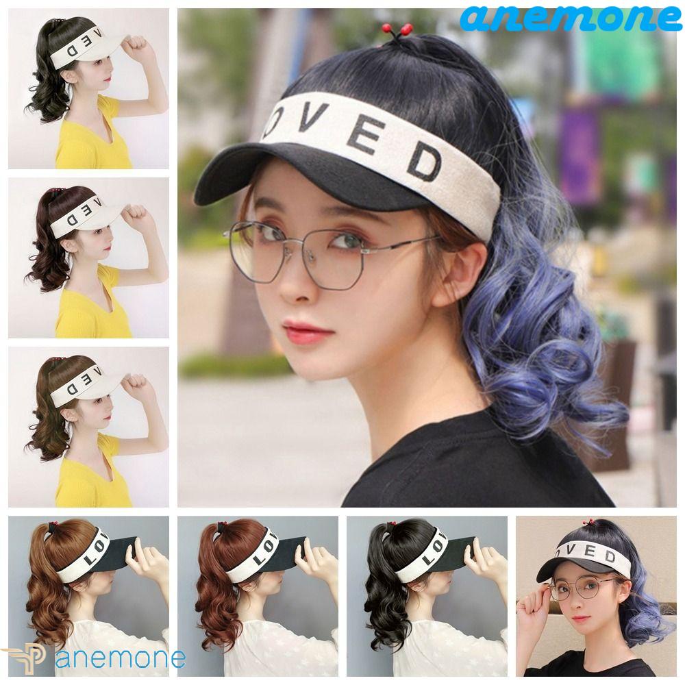 Mũ Lưỡi Trai Kèm Tóc Giả Màu Đen Cách Nhiệt Phong Cách Hàn Quốc Thời Trang Du Lịch