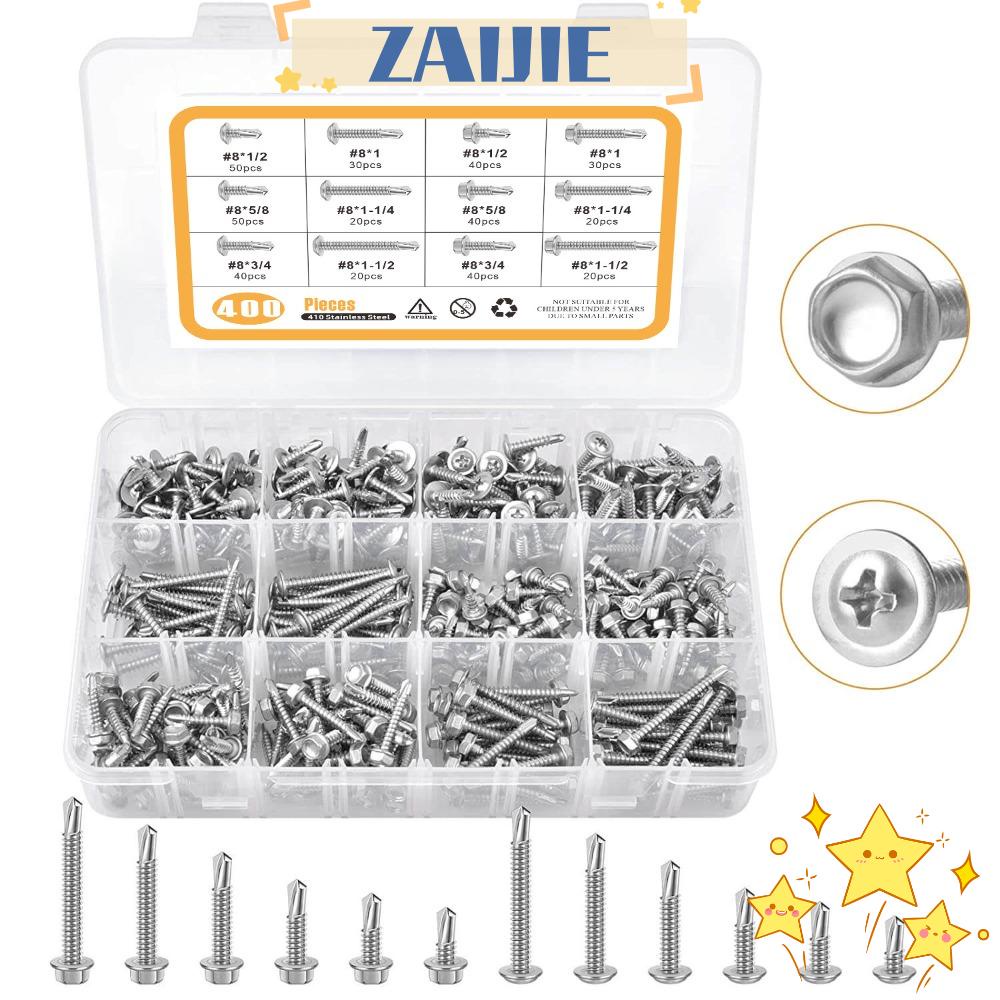 Set 400 Đinh Vít ZAIJIE24 400 Cái Chuyên Dụng Cho Sửa Chữa Móng Tay #8 Bộ Ốc Vít Đầu Tròn Chữ Thập / Chữ Thập / Đầu Lục Giác 12 Kích Thước Khác Nhau Dùng Để Khoan Gỗ / Kim Loại