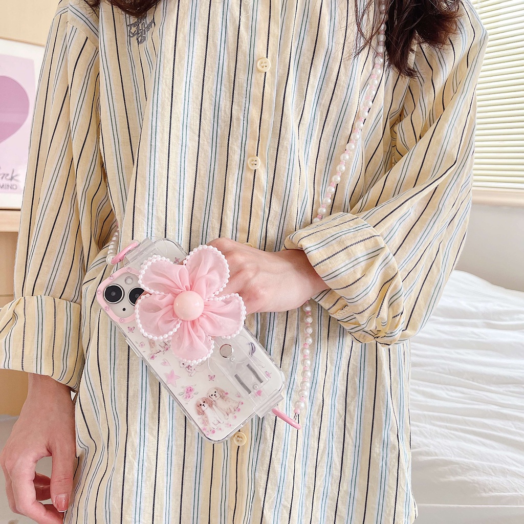 Túi Đựng Điện Thoại Họa Tiết Hoa Kèm Kẹp Có Thể Tháo Rời Cho IPhone Samsung