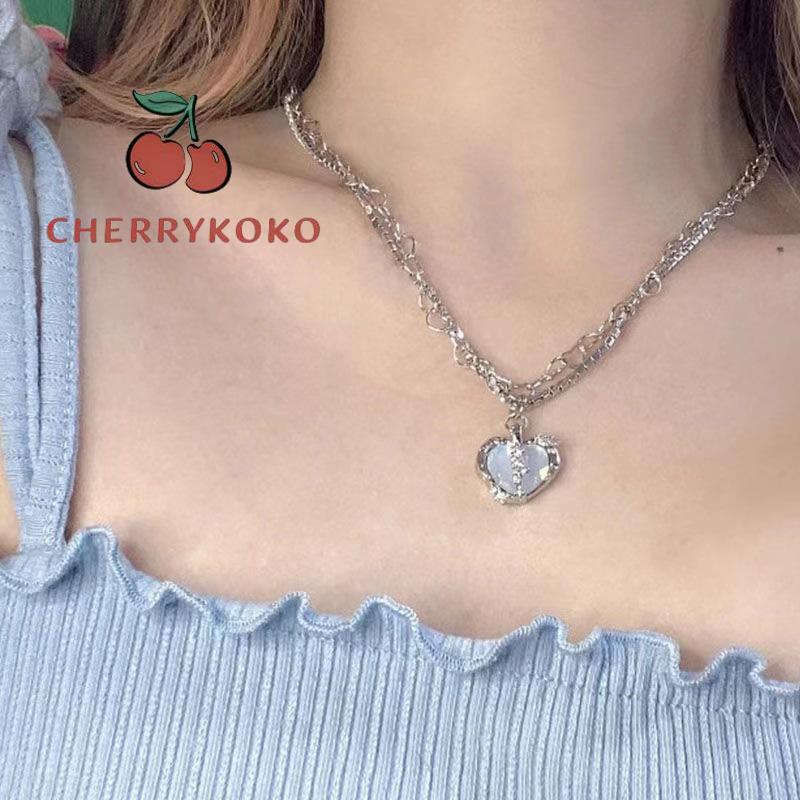 🍒🍒CHERRYKOKO Vòng cổ nhiều lớp Flash Diamond Zircon chia tình yêu Nữ tính khí mát mẻ ngọt ngào