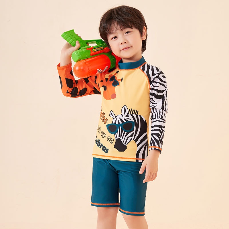 Bộ Đồ Bơi Hai Mảnh Chống Nắng In Họa Tiết Hoạt Hình Cho Bé Trai