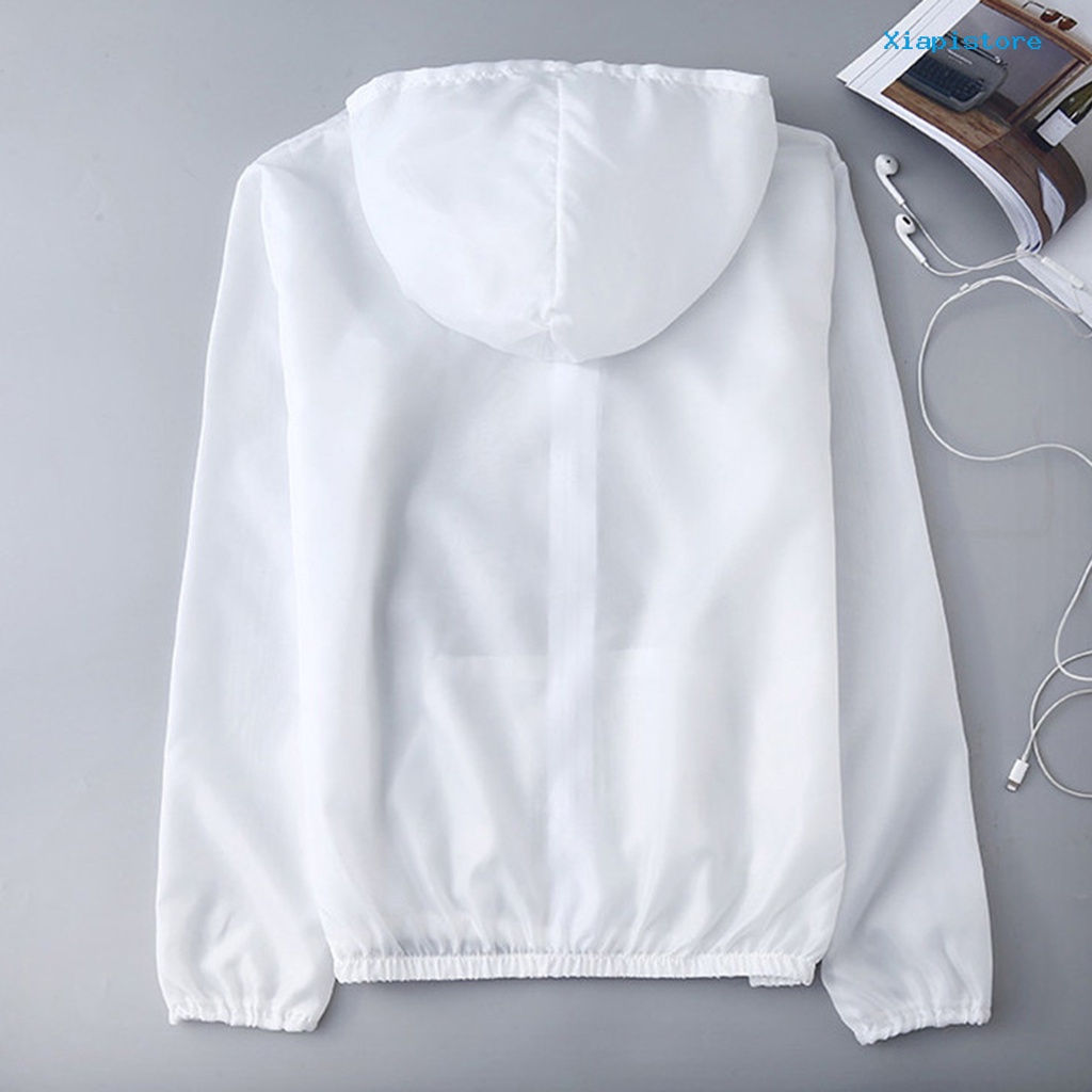 [XI] Áo Khoác Chống Nắng Tay Dài Có Mũ Trùm Đầu Màu Trơn Siêu Mỏng Phối Khóa Kéo Unisex