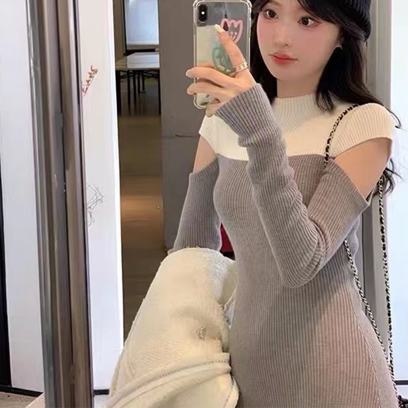 Đầm Dệt Kim Cổ Cao Hở Vai Phong Cách Pháp Cổ Điển Thời Trang Mới Cho Nữ