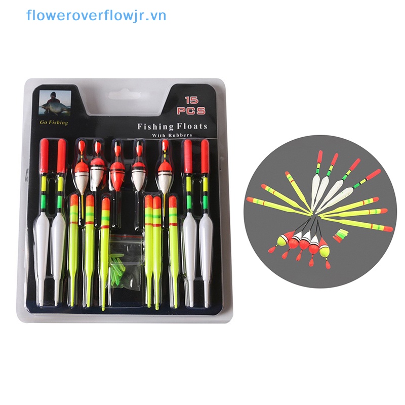 1 Bộ (15 Chiếc) Phao Câu Cá Dạng Đứng Đủ Kích Thước Cho Hầu Hết Các Loại