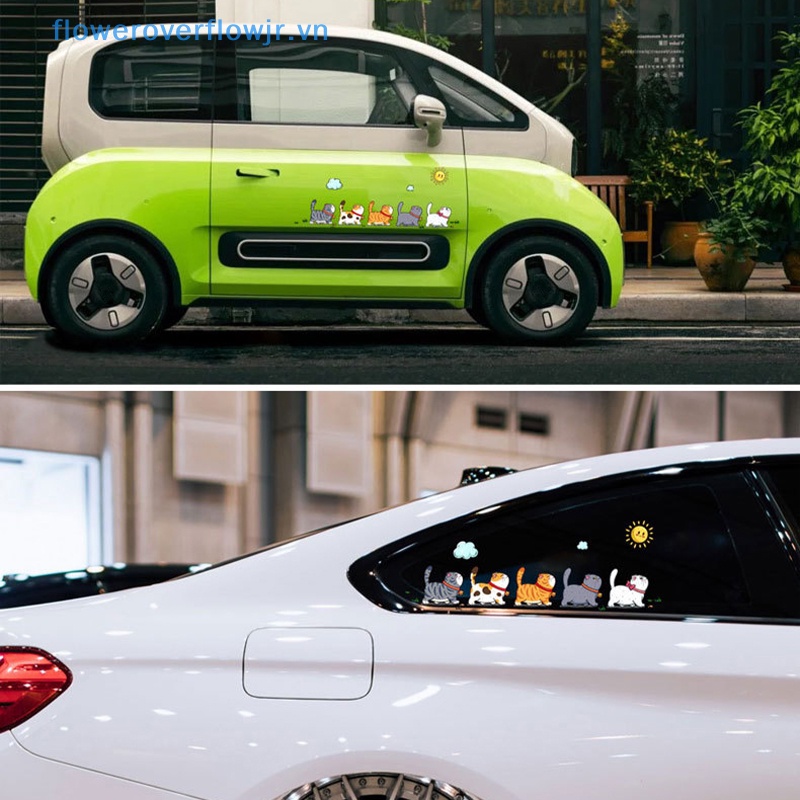 Bộ 5 Sticker Chống Thấm Nước Hình Mèo Leo Cây Vui Nhộn Trang Trí Xe Hơi