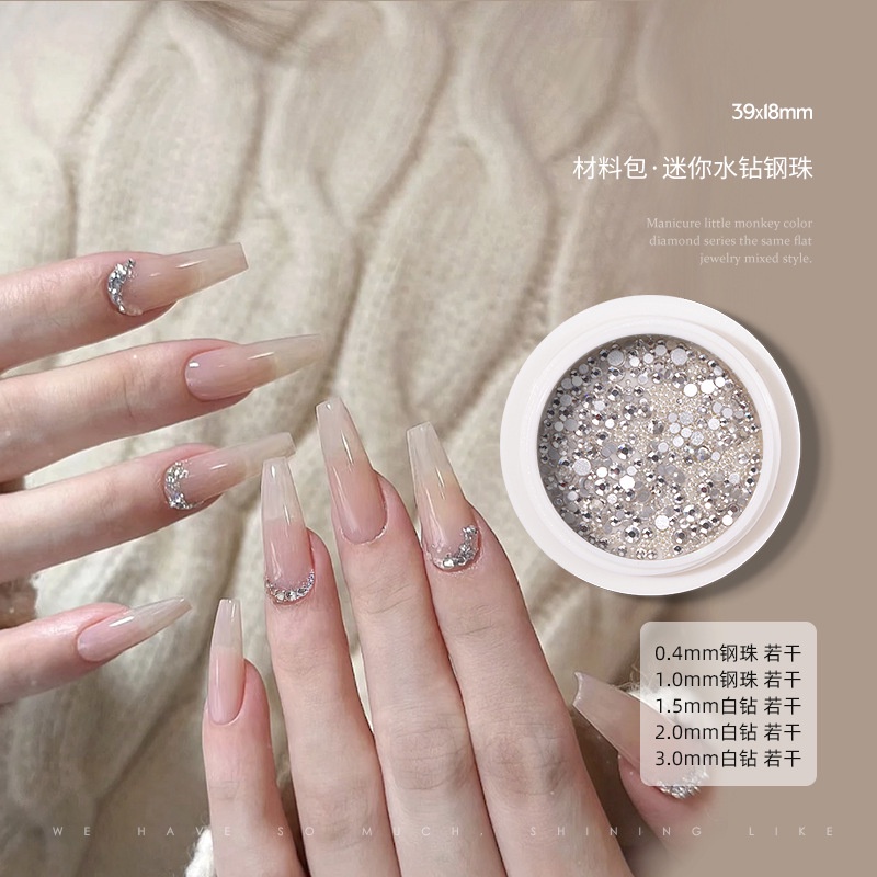 Hạt Kim Cương Tròn Bằng Thép Màu Trắng Hình Người Ngoài Hành Tinh Mini Đính Đá Lấp Lánh Trang Trí Móng Tay