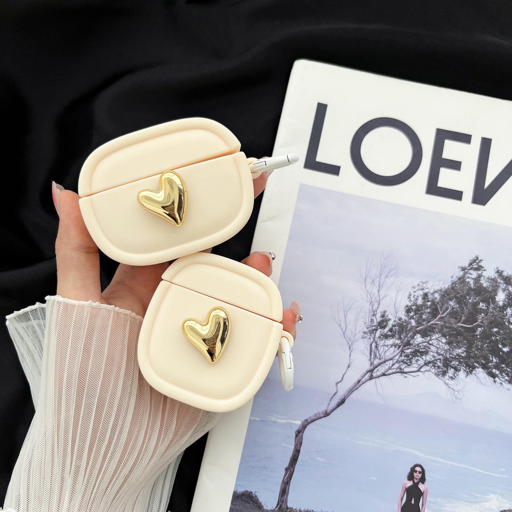 Vỏ Bảo Vệ Hộp Sạc Tai nghe không dây AirPods 1 / 2 / 3 Gen Pro2 2022 Bằng Silicon Mềm Chống Rơi Hình Trái Tim Có Móc Treo DIY
