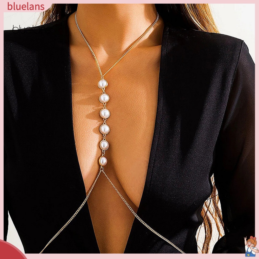 Dây Xích Đeo Ngực Đính Ngọc Trai Giả Màu Sắc Vàng / Bạc Phong Cách Boho Quyến Rũ Cho Nữ