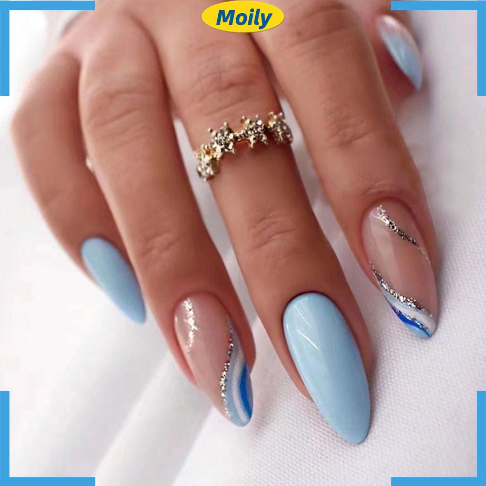 MOILYVN Bộ 24 Móng Tay Giả Gợn Sóng DIY