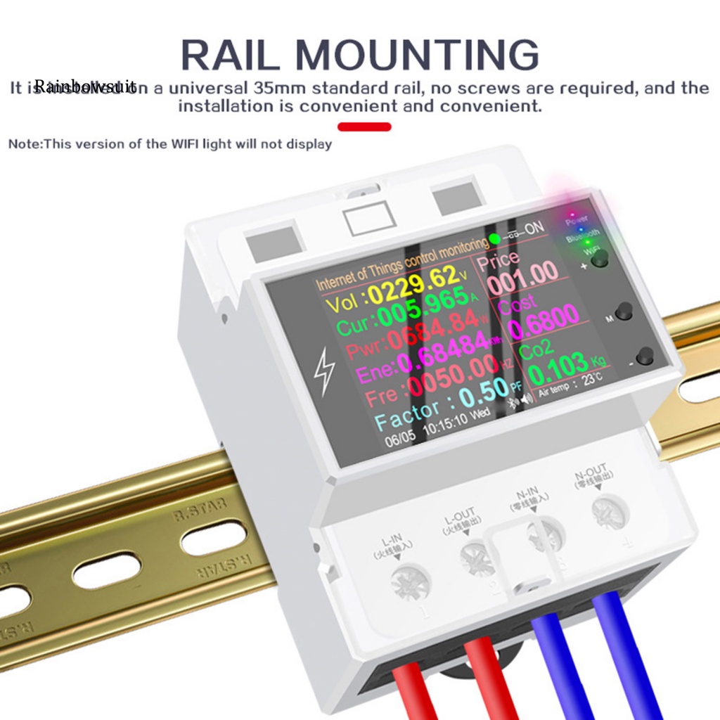Đồng Hồ Đo Năng Lượng Điện Màn Hình LCD AC 220V 110V DIN-Rail Kết Nối WiFi Thông Minh Cho Gia Đình