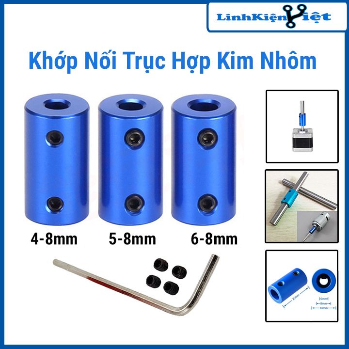 Khớp nối trục hợp kim nhôm 4-8mm/5-8mm/6-8mm gắn trục motor, chế trục quạt kèm lục lăng, ốc bắt