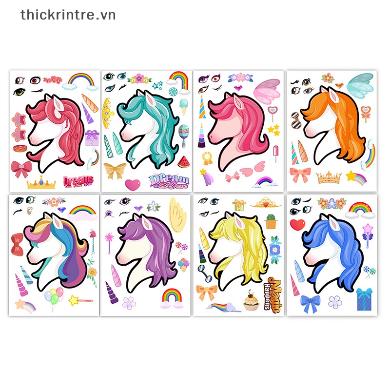 Bộ 8 Miếng Dán Hình Kỳ Lân Dễ Thương Dùng Trang Trí DIY