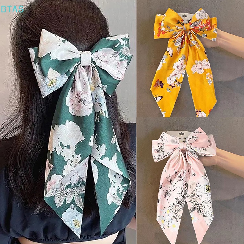Kẹp Tóc Nơ Dài In Họa Tiết Hoa Thời Trang Cho Nữ